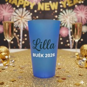 Egyedi feliratozott pohár áttetsző kék BUÉK