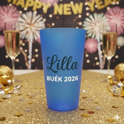 Egyedi feliratozott pohár áttetsző kék BUÉK