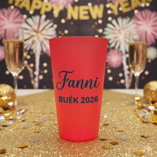 Egyedi feliratozott pohár áttetsző piros BUÉK