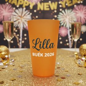 Egyedi feliratozott pohár áttetsző sárga BUÉK