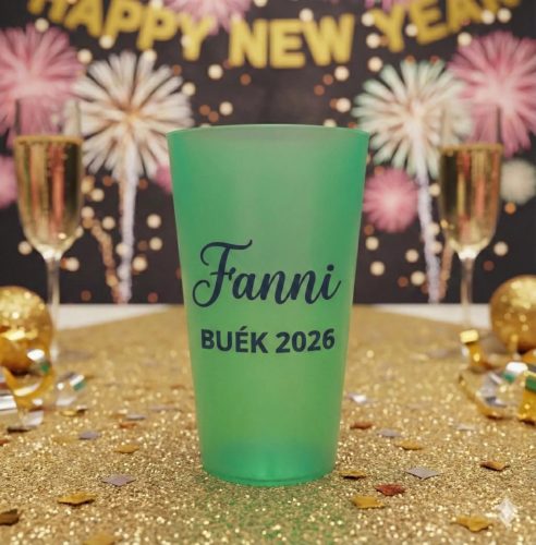 Egyedi feliratozott pohár áttetsző zöld BUÉK